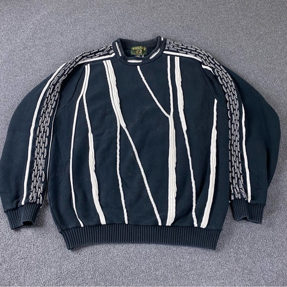 Vintage Tosani Made In Canada Black White Knit Sweater Pullover Men’s Size XL - Picture 1 of 15